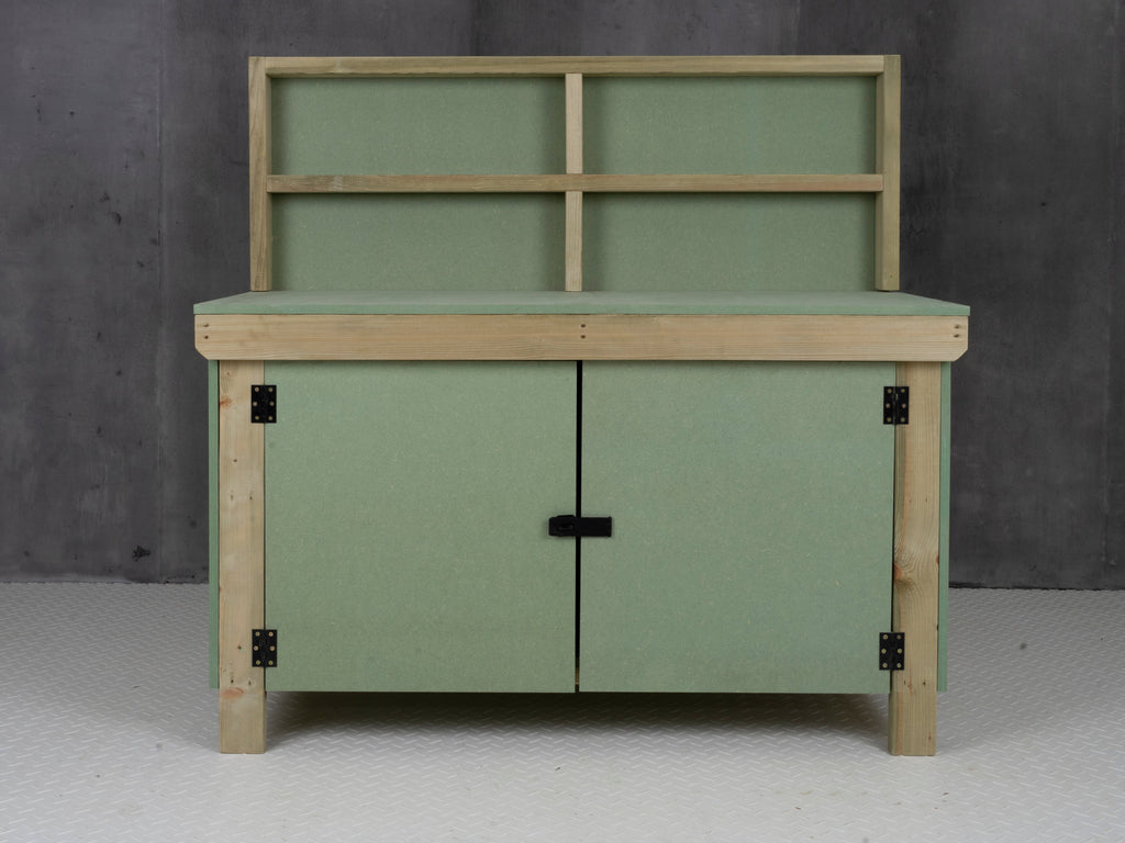 Wooden UniMDF Moisture Resistant Workbench With Lockable Cupboard (V.9) With Back panel