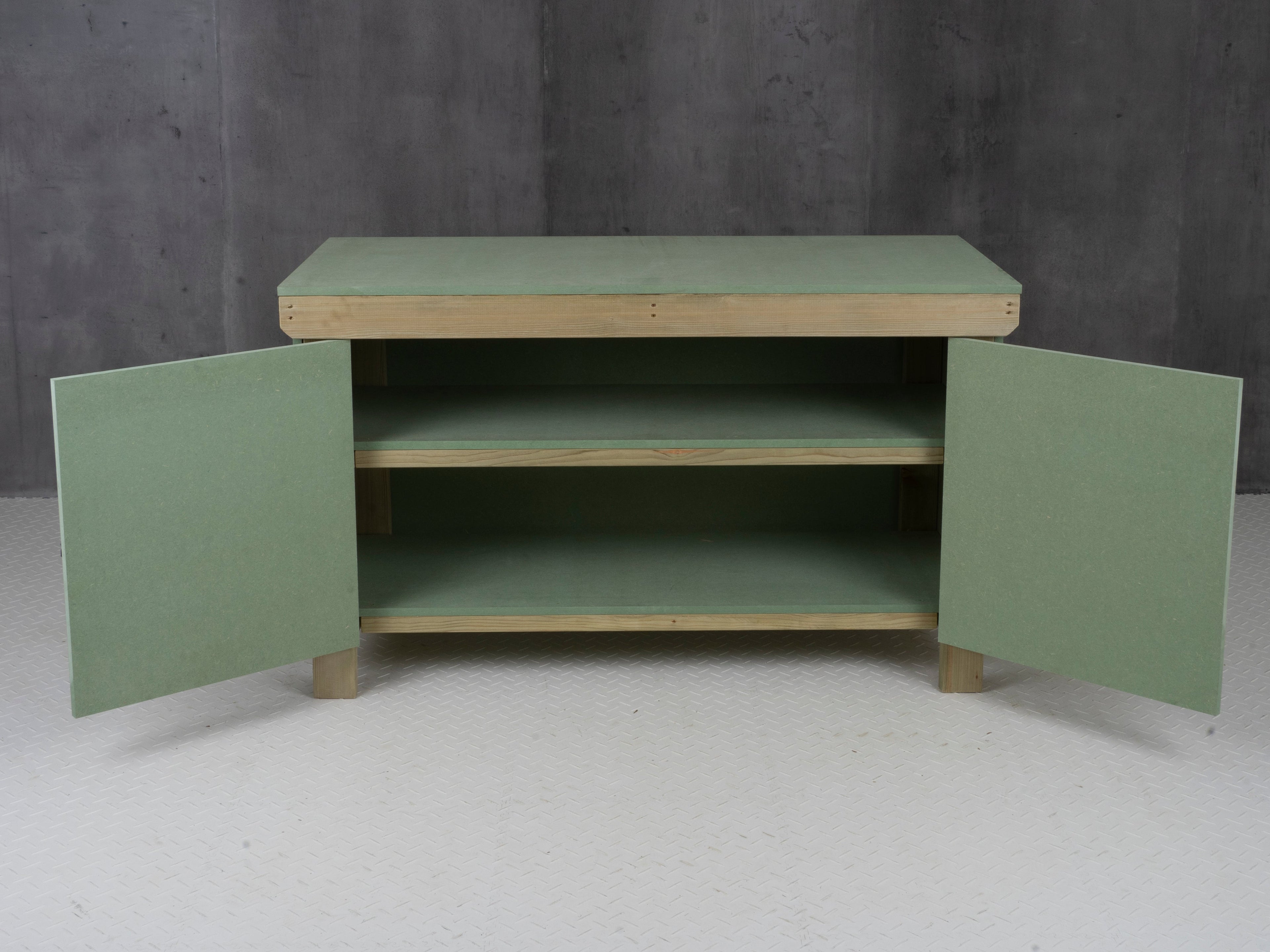 Wooden UniMDF Moisture Resistant Workbench With Lockable Cupboard (V.9) Double Shelf