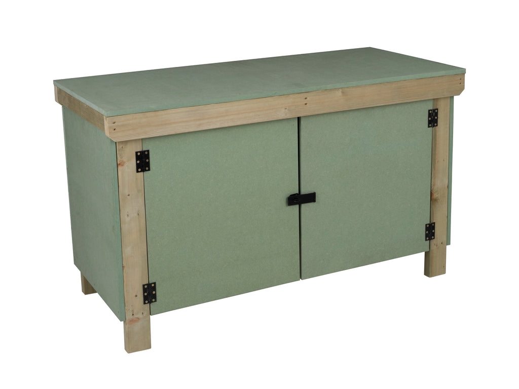 Wooden UniMDF Moisture Resistant Workbench With Lockable Cupboard (V.9) Double Shelf