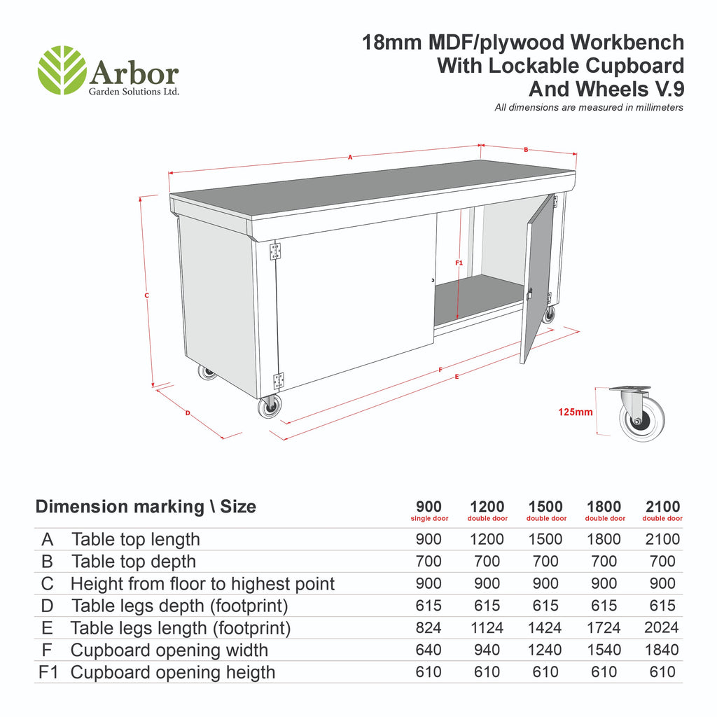 Wooden UniMDF Moisture Resistant Workbench With Lockable Cupboard (V.9) With Wheels