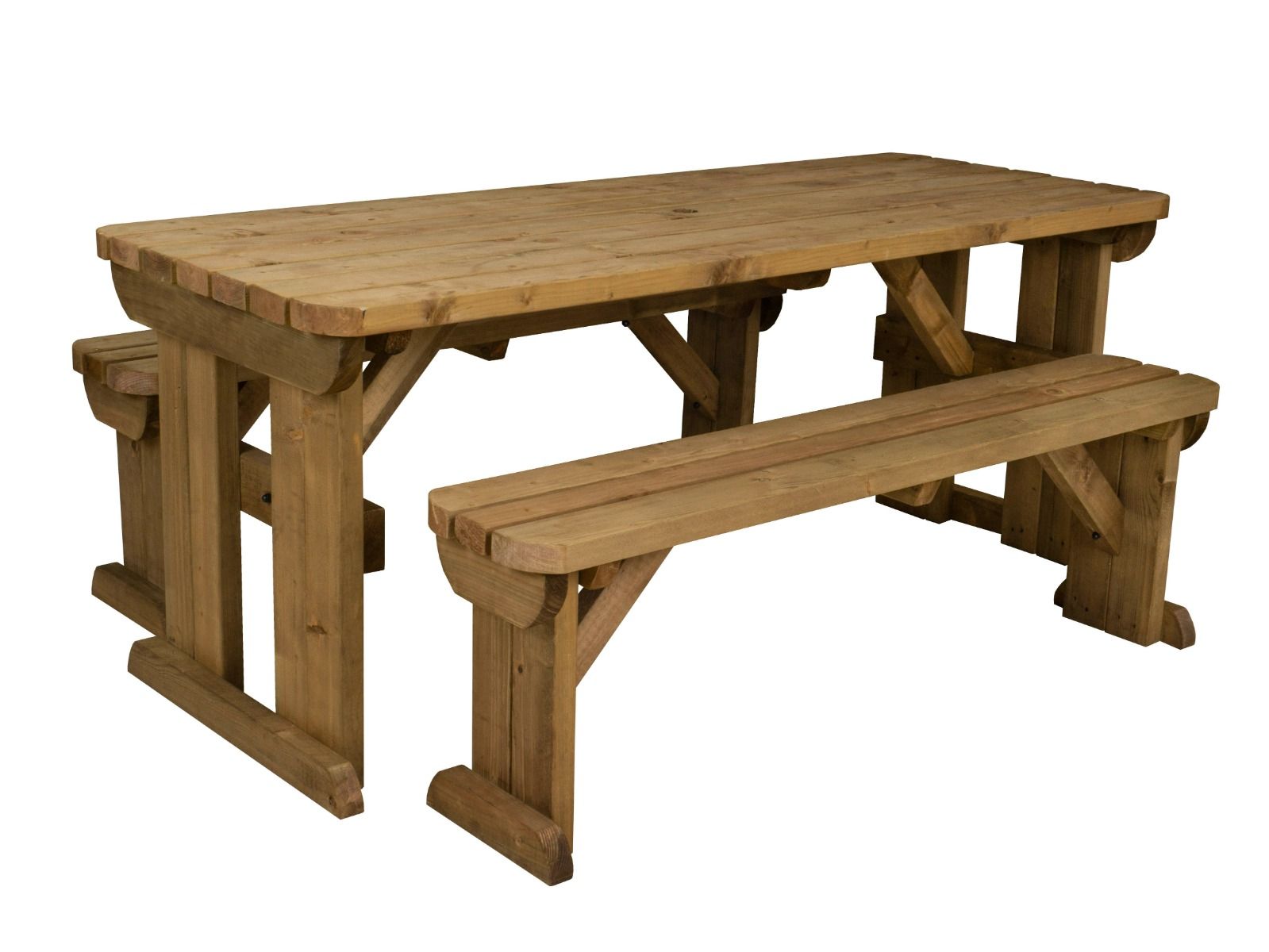 Yews Rounded Space Saving Picnic Table and Benches Set - Rustic Finish