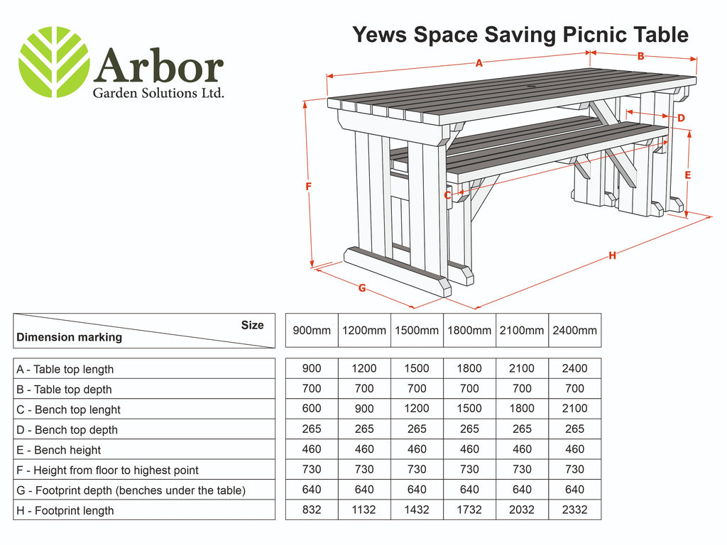 Yews Rounded Space Saving Picnic Table and Benches Set