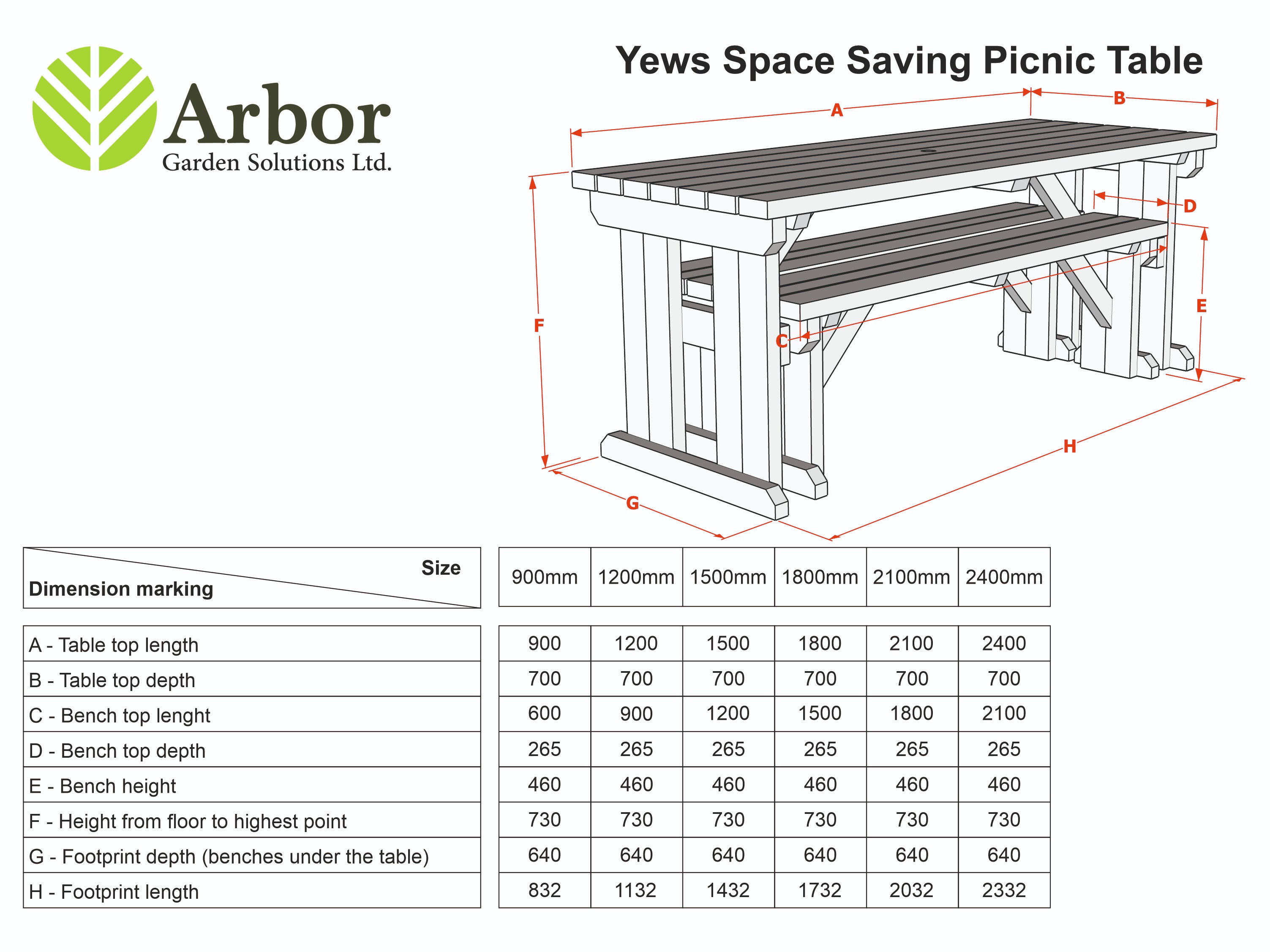 Yews Rounded Space Saving Picnic Table and Benches Set