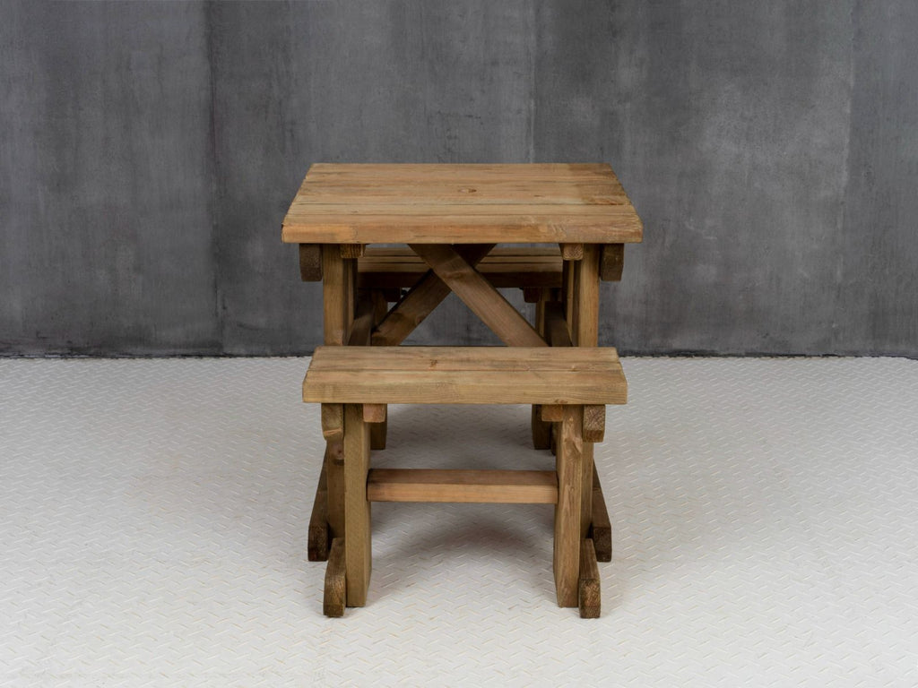 Yews Space Saving Picnic Table and Benches Set - Rustic Finish