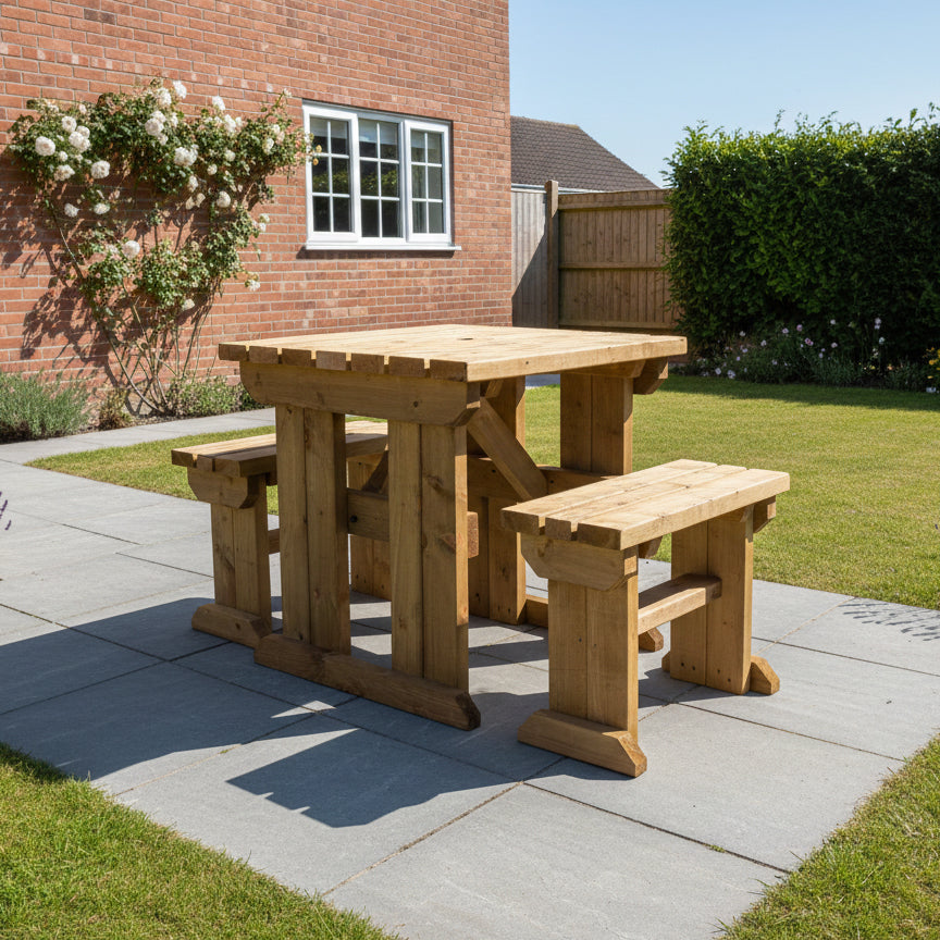 Yews Space Saving Picnic Table and Benches Set - Rustic Finish