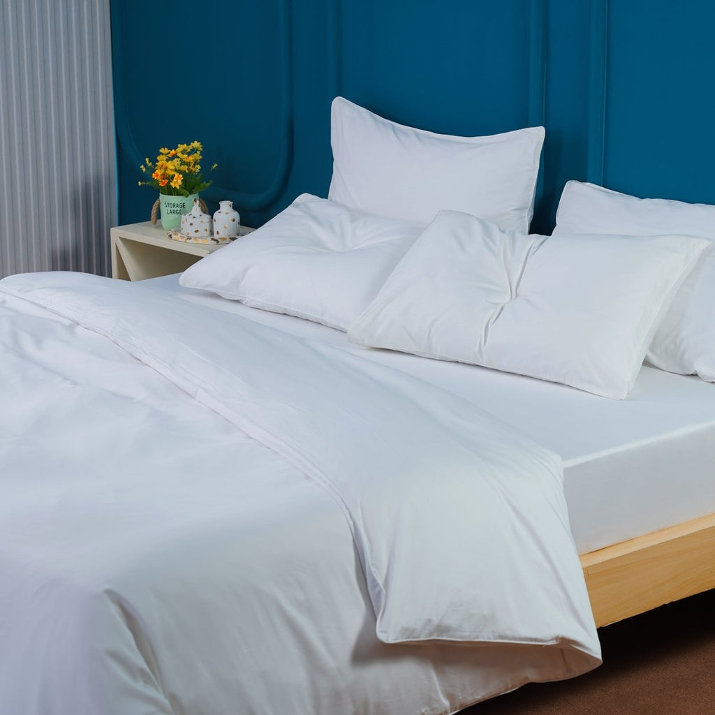 Ackly Bamboo - White Duvet Cover, Fitted Sheet & Pillowcases Set