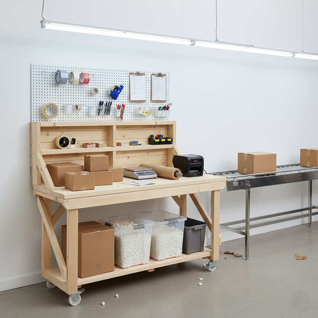 Acorn Wooden Workbench With Back Panel and Wheels