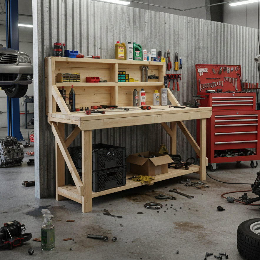 Acorn Wooden Workbench With Back Panel