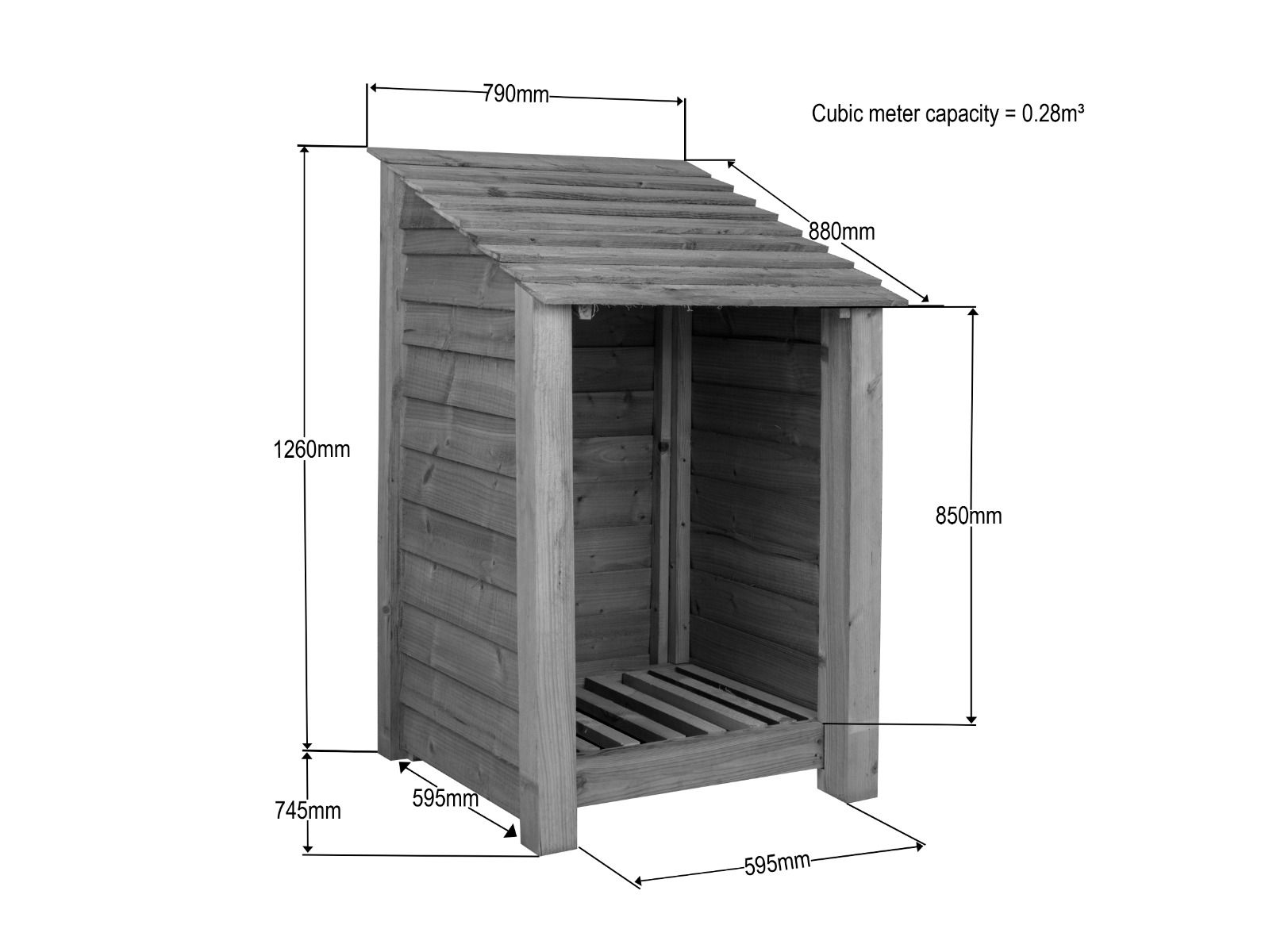Wooden Log Store W-79cm, H-126cm or 180cm, D-88cm - Brown Finish