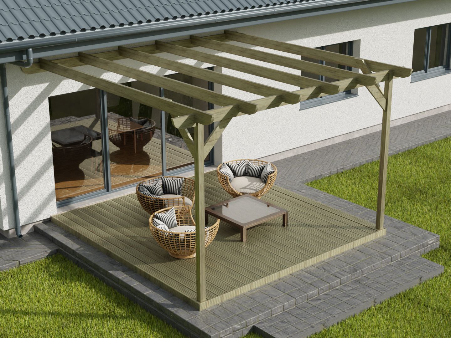 Wall Mounted Pergola and Decking Kit Corbel Design