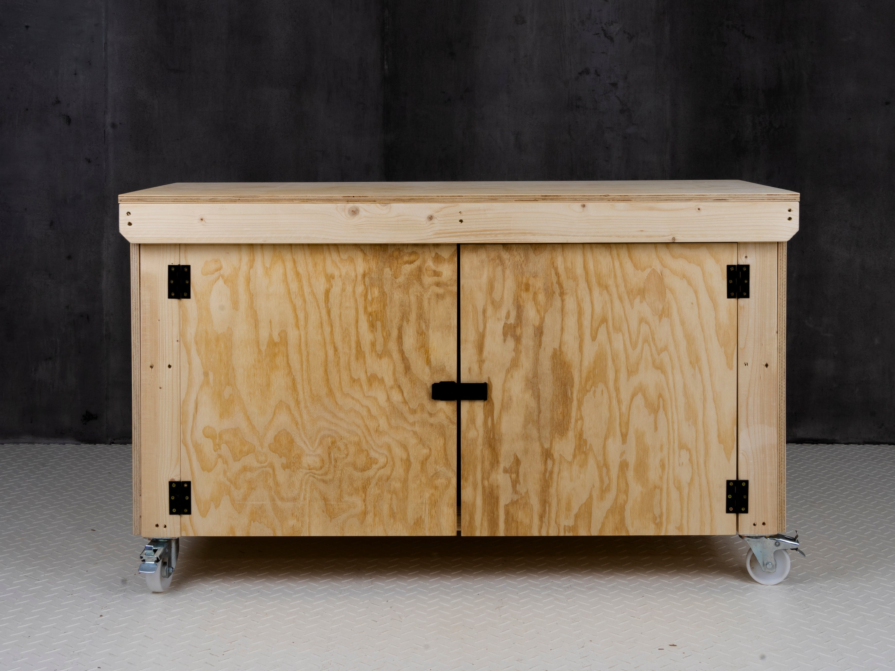 Wooden Plywood Top Workbench With Lockable Cupboard (V.9) With Wheels