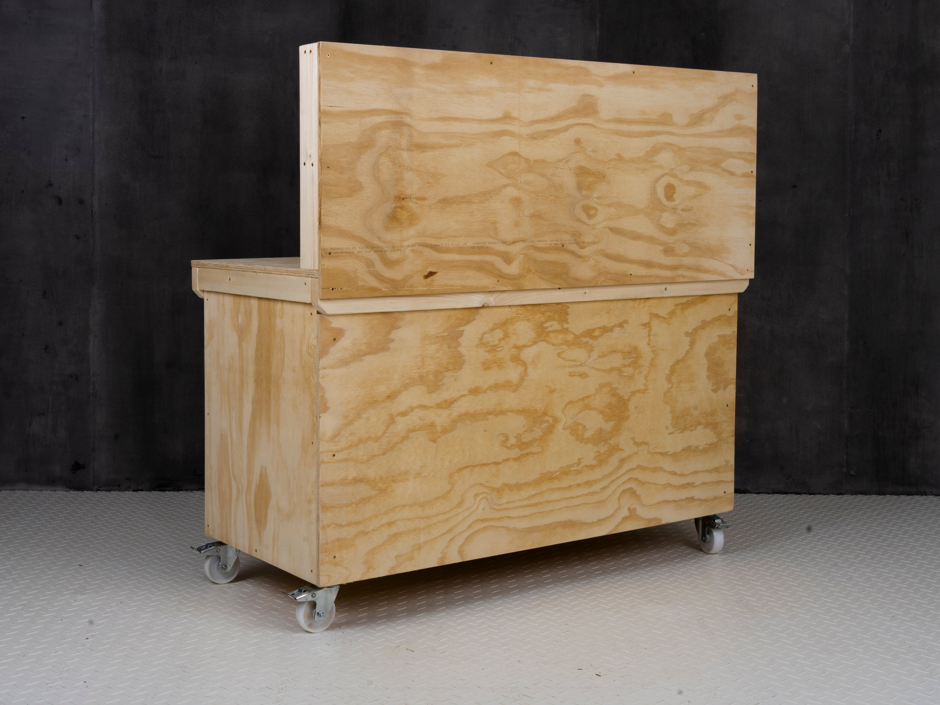 Wooden Plywood Top Workbench With Lockable Cupboard (V.9) With back panel, With Wheels