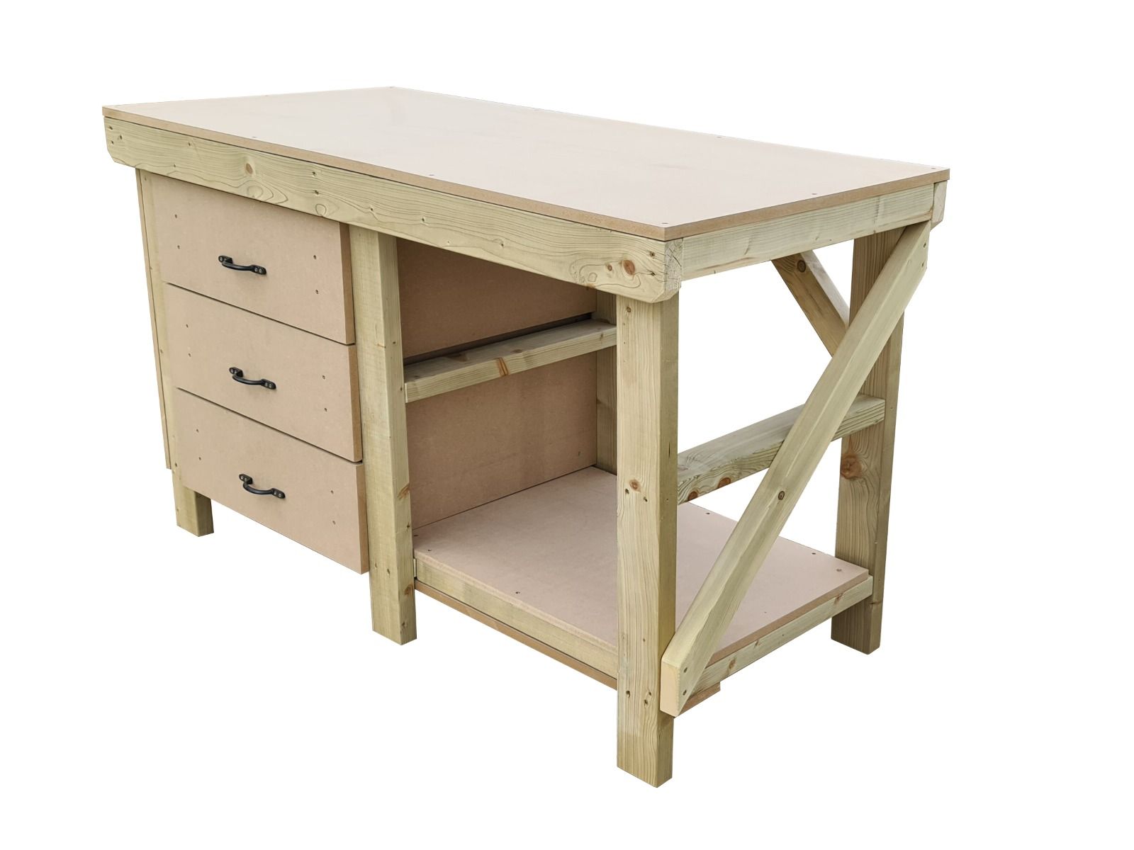 Wooden MDF top tool cabinet workbench with storage shelf (V.7)