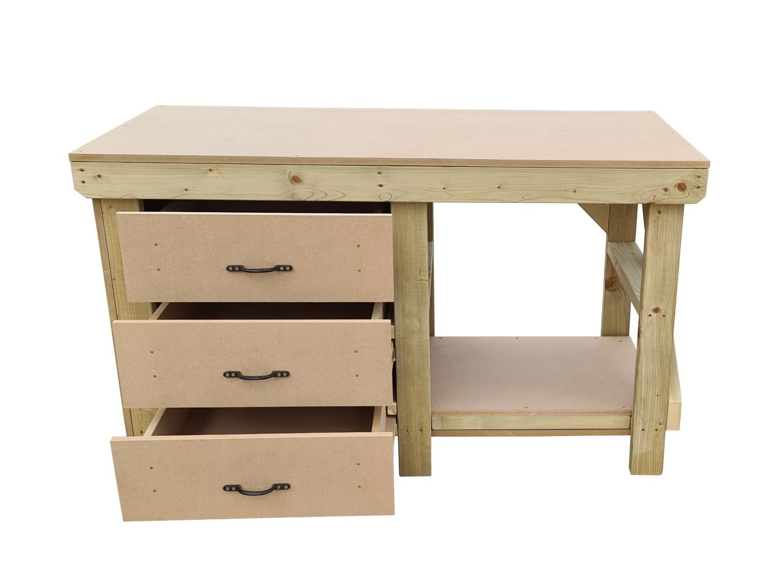 Wooden MDF top tool cabinet workbench with storage shelf (V.7)