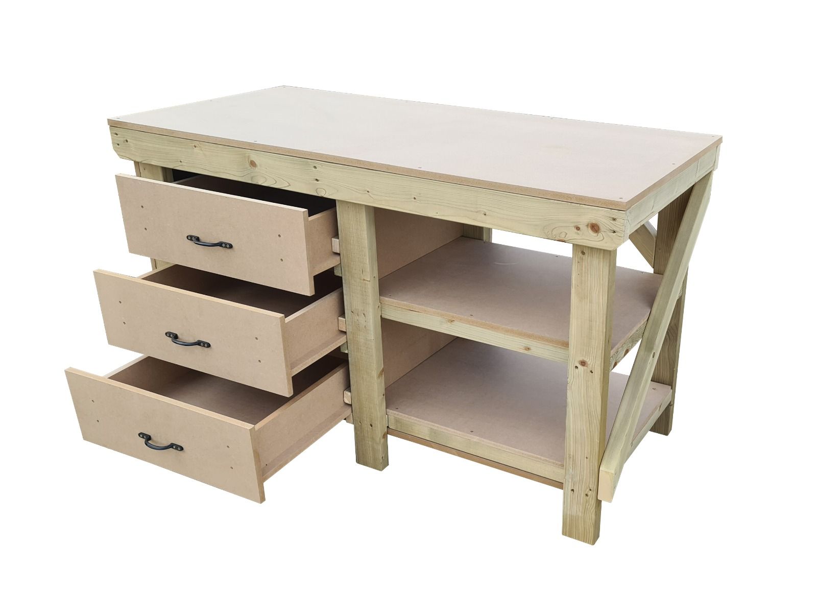 Wooden MDF top tool cabinet workbench with storage shelf (V.7) with double shelf