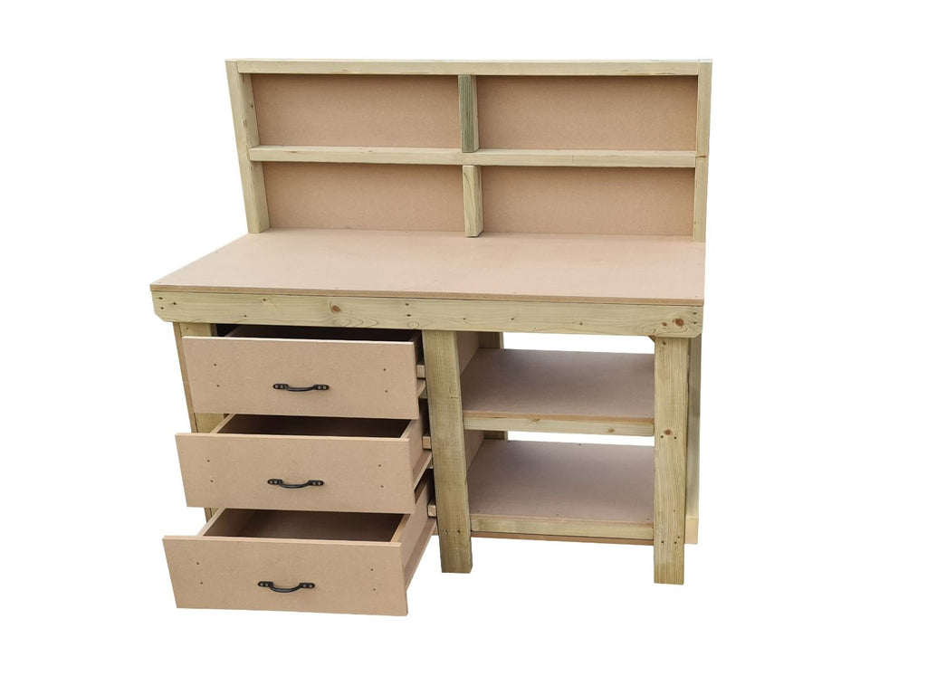Wooden MDF top tool cabinet workbench with storage shelf (V.7) with back panel and double shelf