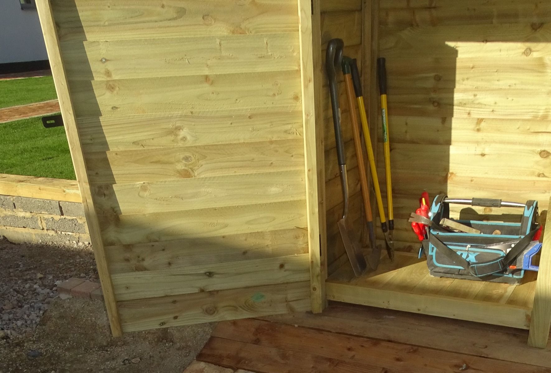 Wooden Garden Tool Storage (Roof Sloping Back) W-187cm, H-126cm or 180cm, D-88cm
