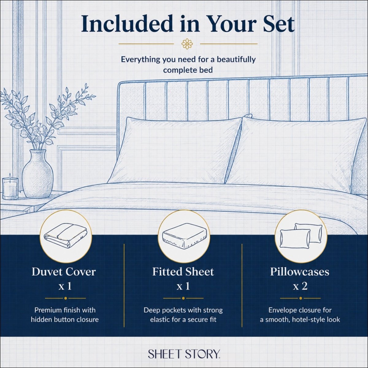 Ella Cotton - White Duvet Cover, Fitted Sheet & Pillowcases Set