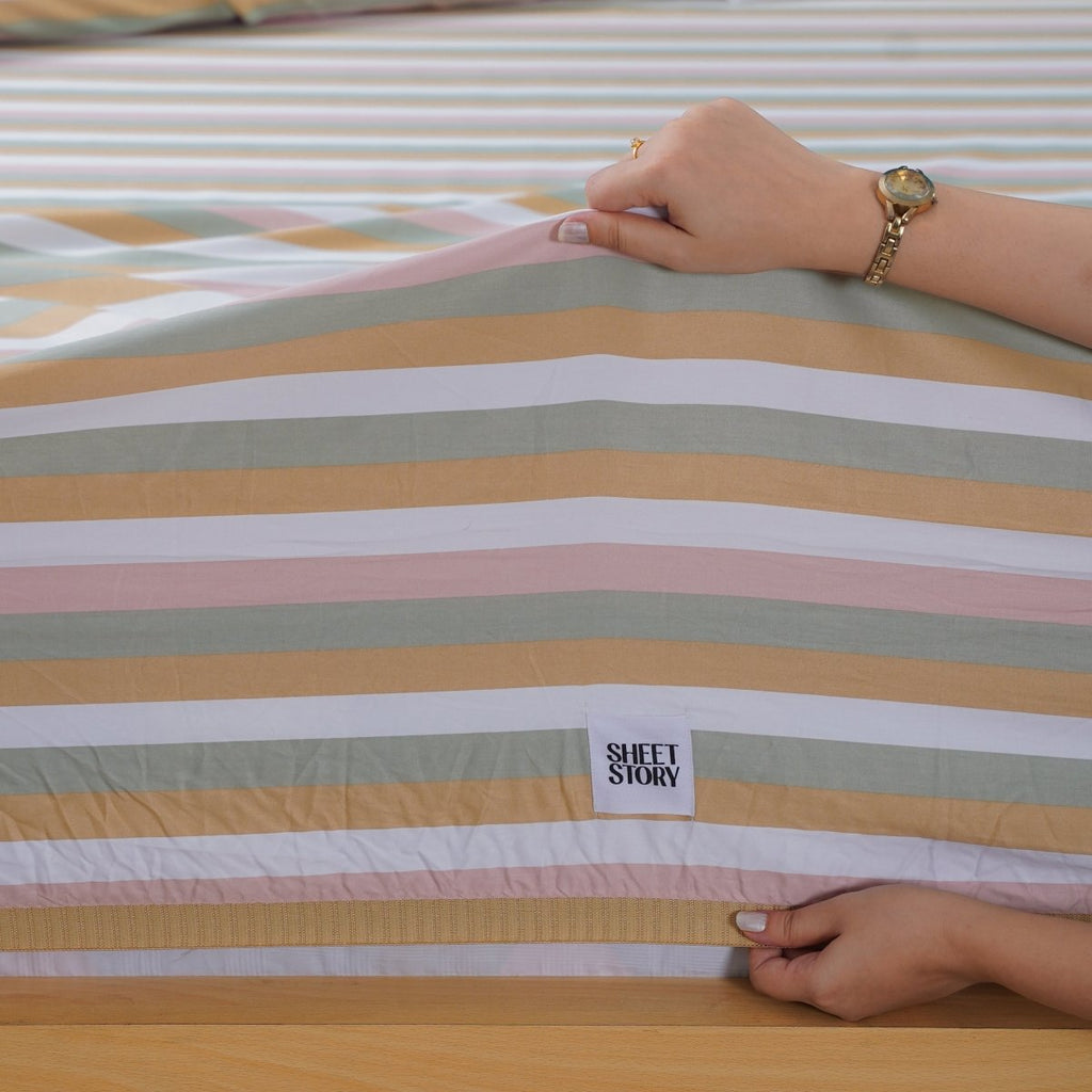 Ella Cotton - Serene Striped Duvet Cover, Fitted Sheet & Pillowcases Set