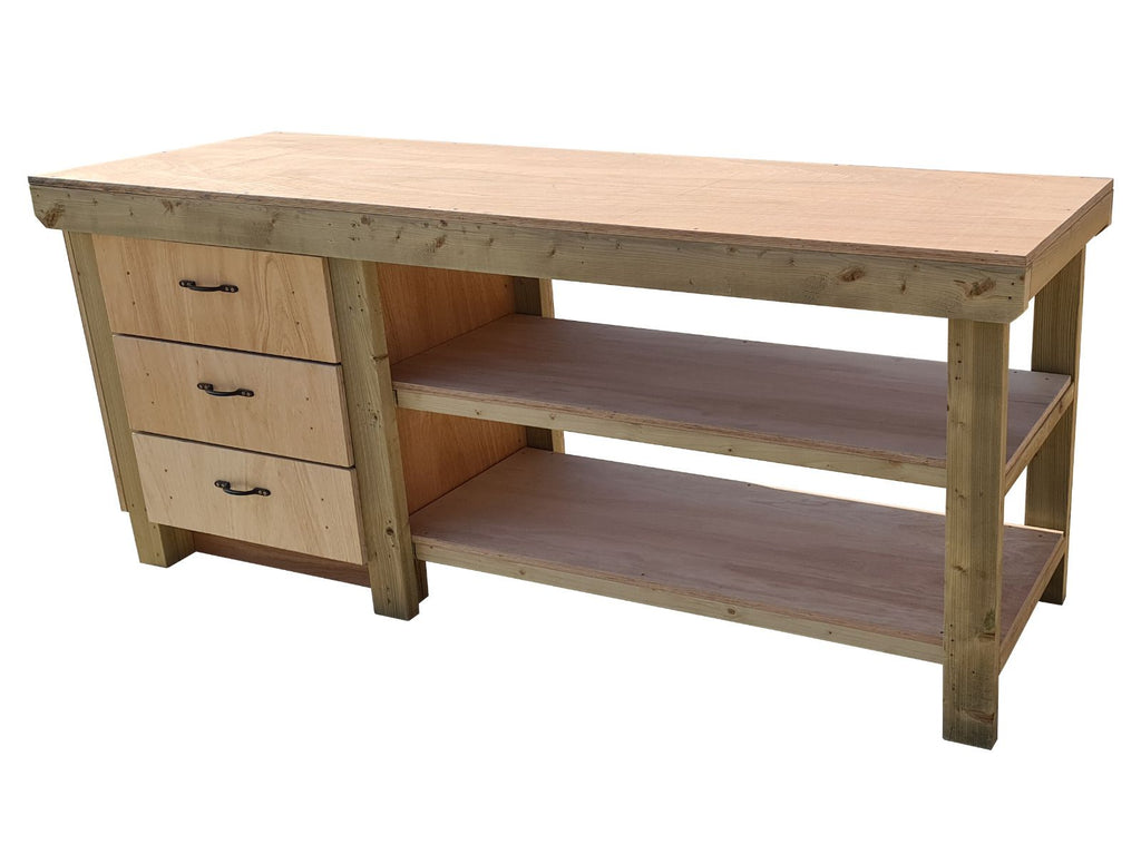 Wooden Eucalyptus top tool cabinet workbench with storage shelf (V.7) with double shelf