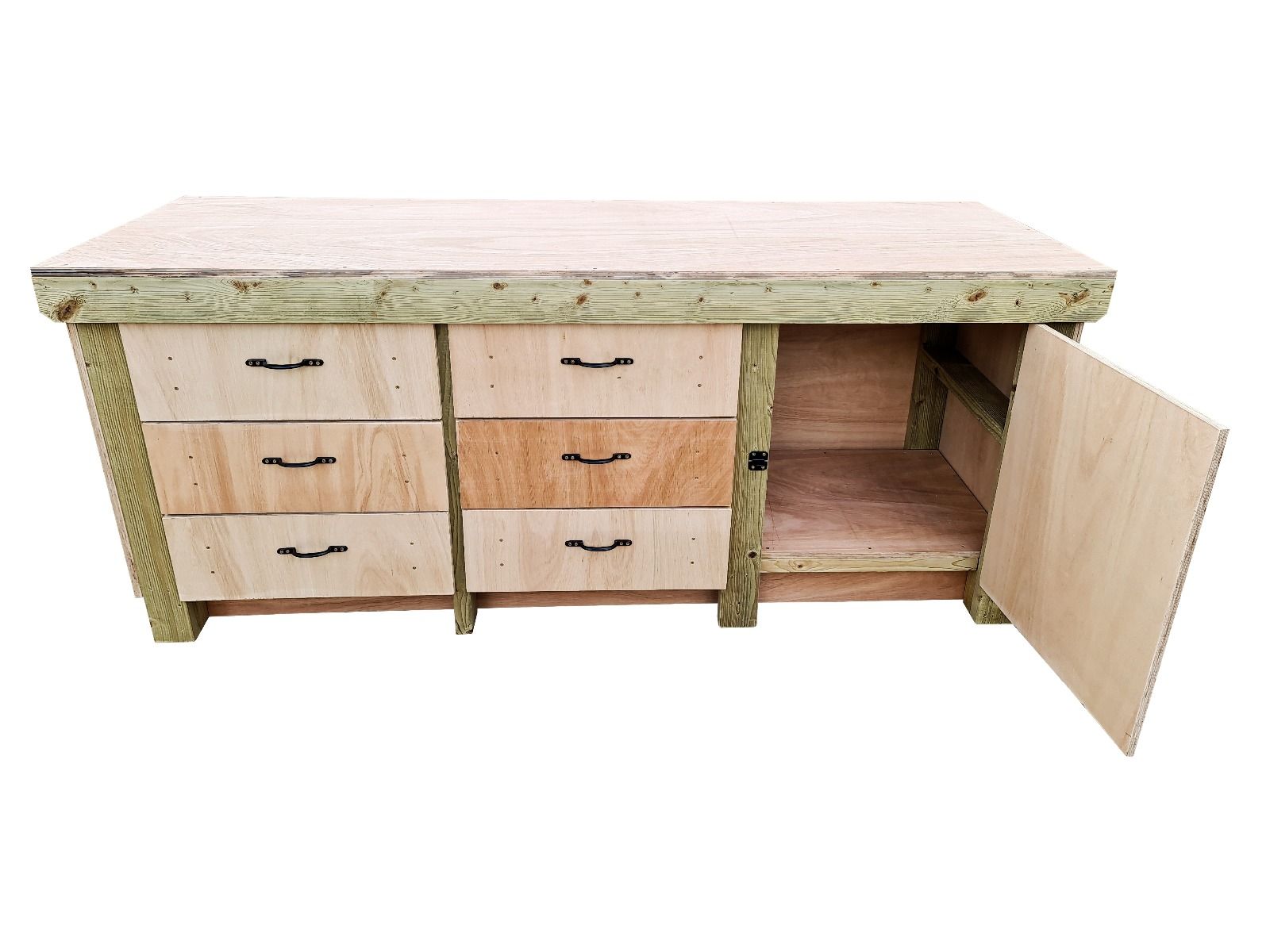 Wooden Eucalyptus hardwood top workbench, cabinet with lockable cupboard (V.3)