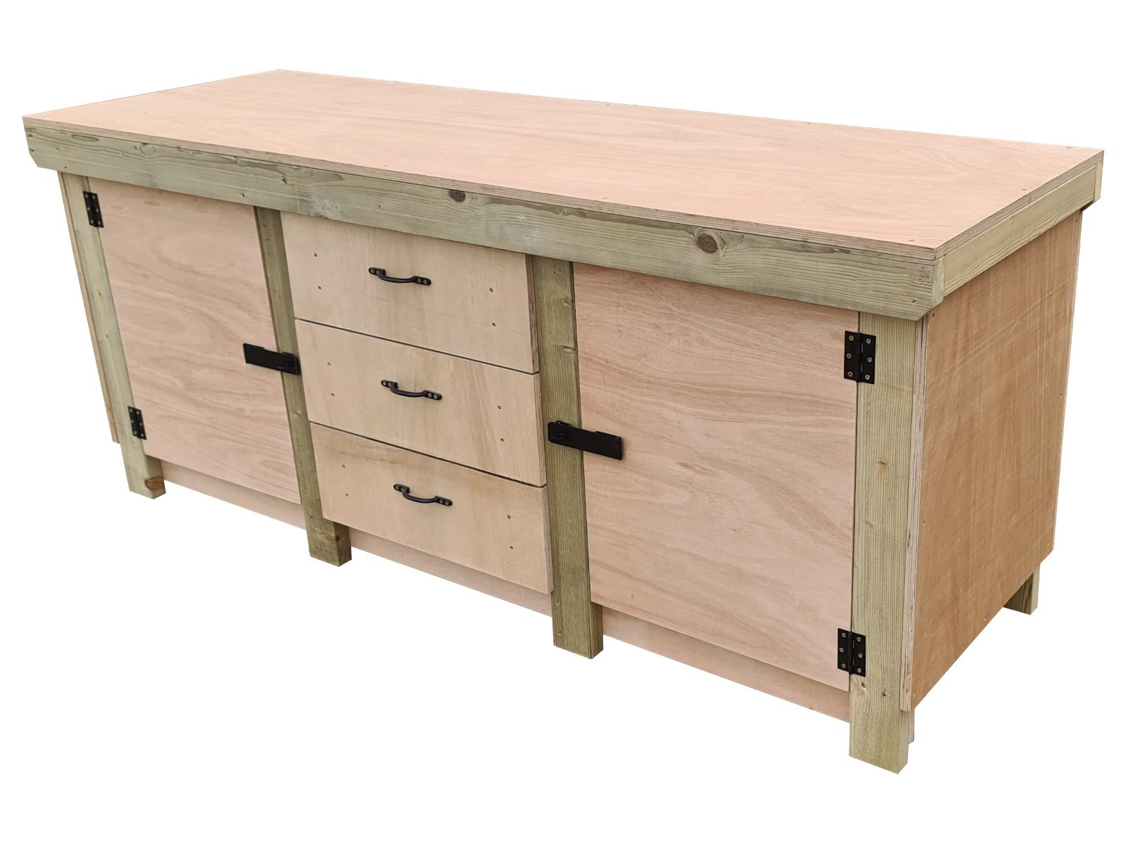 Eucalyptus top workbench with drawers and double lockable cupboard (V.8)