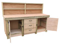 Eucalyptus top workbench with drawers and double lockable cupboard (V.8) with back panel