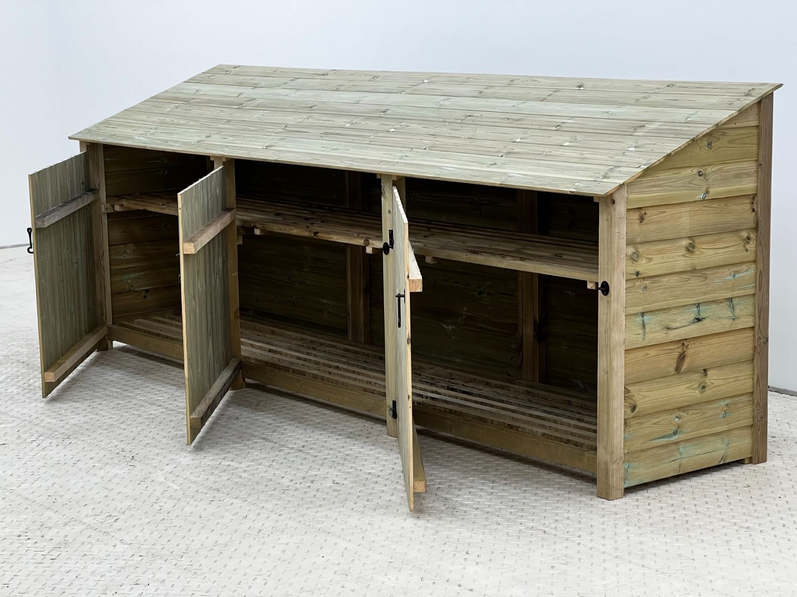 Wooden Premium Tongue/Groove Log Store with Doors and Shelf W-335cm, H-126cm or 180cm, D-88cm