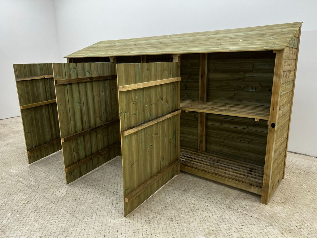 Wooden Premium Tongue/Groove Log Store with Doors and Shelf W-335cm, H-126cm or 180cm, D-88cm