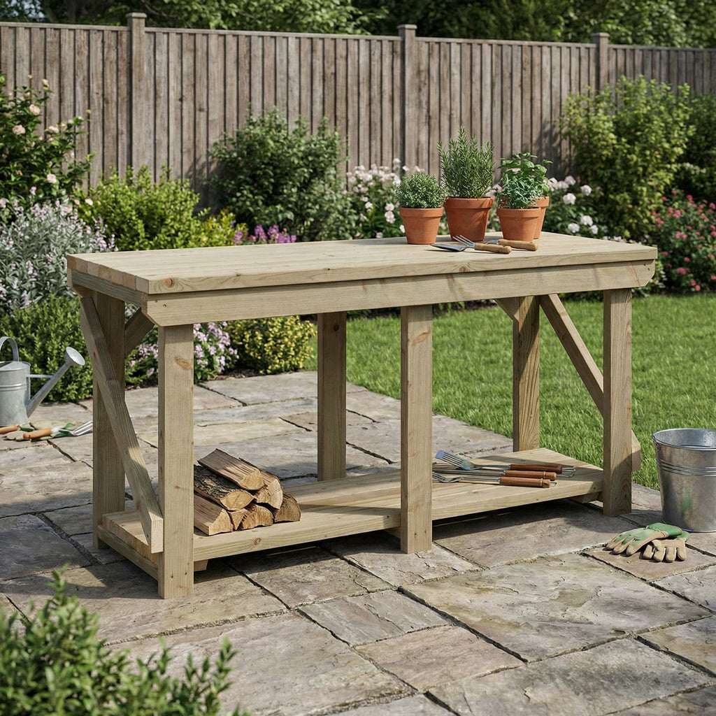 Indoor/outdoor workbench, pressure treated bench