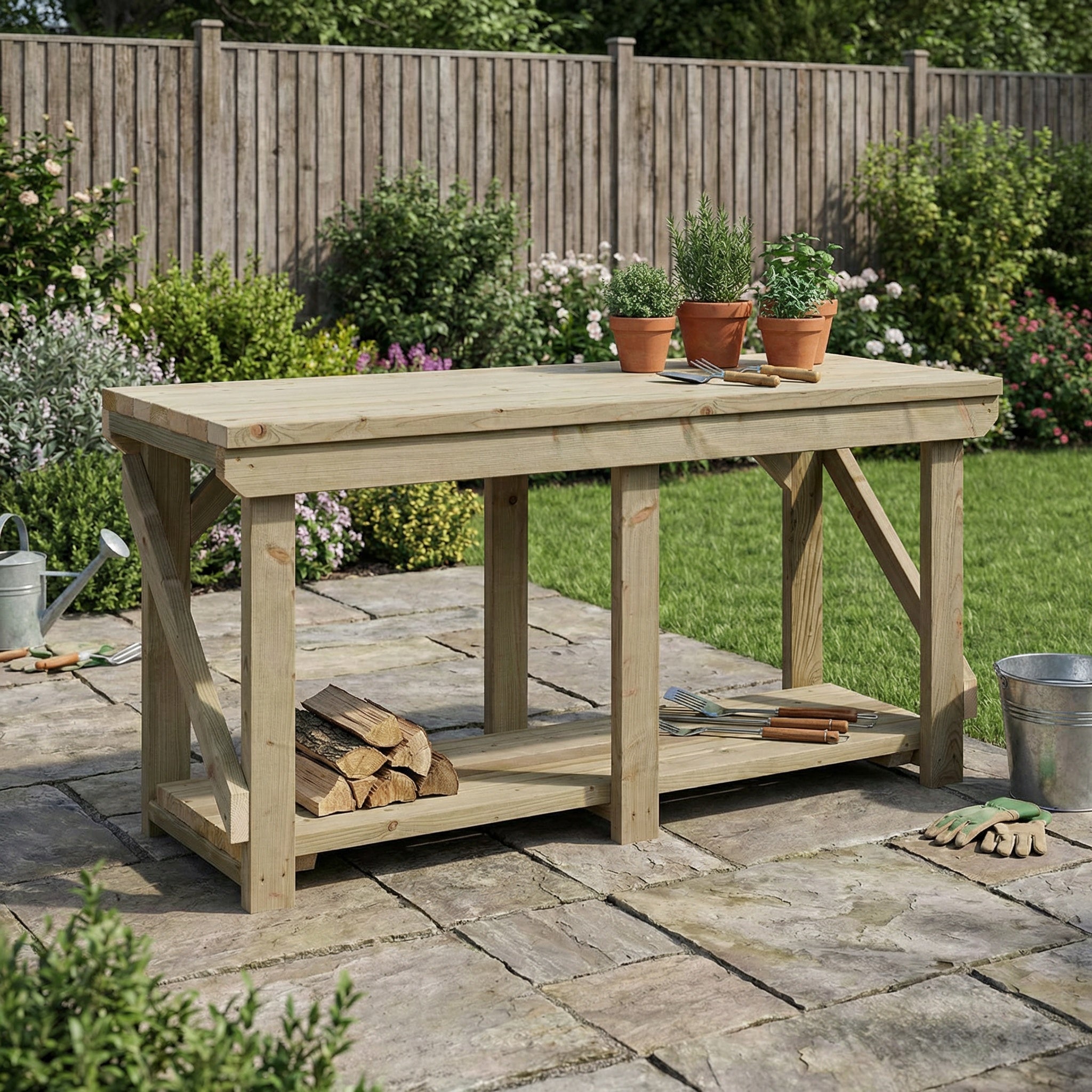 Indoor/outdoor workbench, pressure treated bench