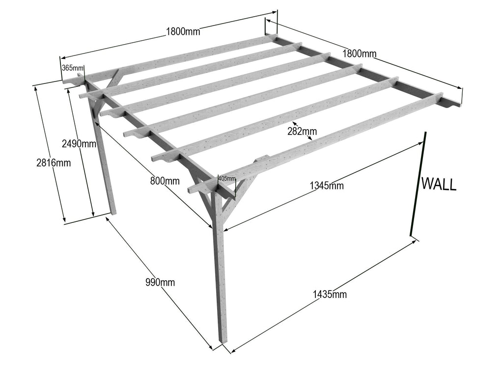 Wall Mounted Wooden Pergola Kit - Longhorn Design