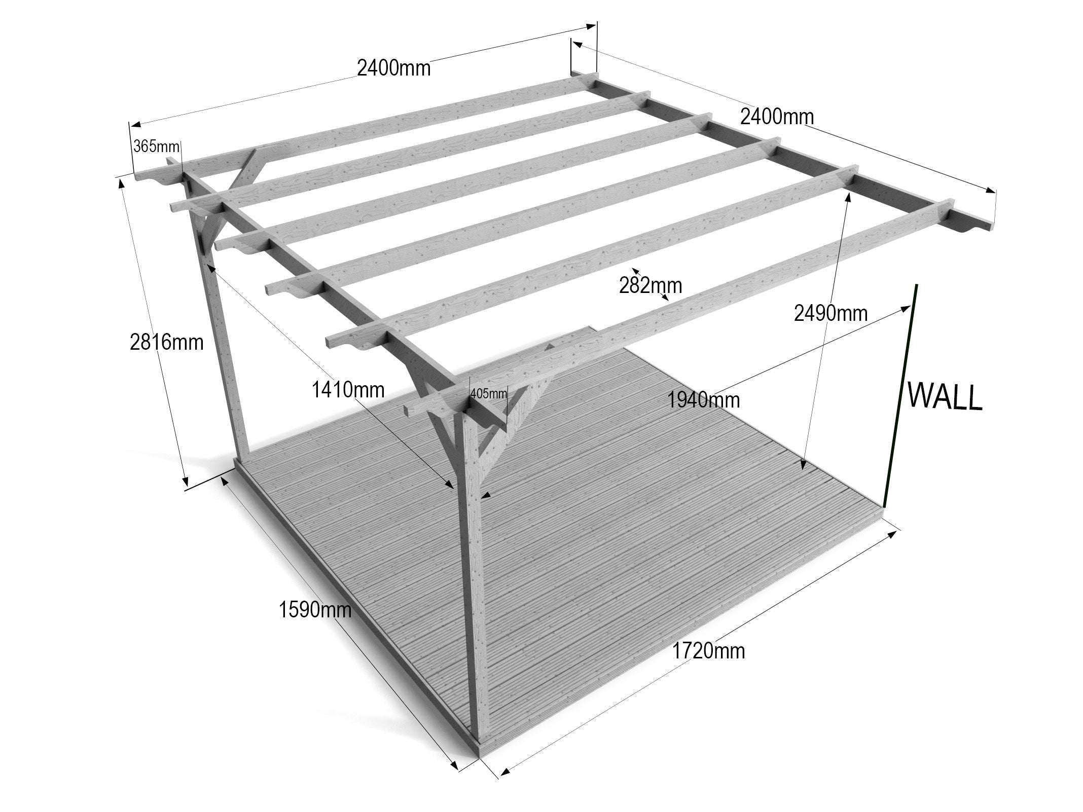 Wall Mounted Pergola and Decking Kit Sculpted Design