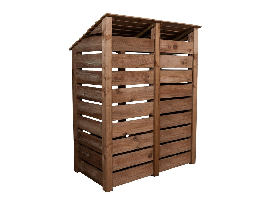Slatted Wooden Log Store with Door W-146cm, H-126cm or 180cm, D-88cm - Brown Finish