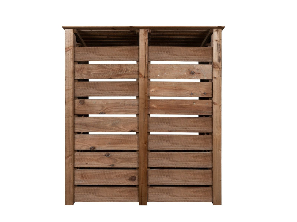 Slatted Wooden Log Store with Shelf W-146cm, H-126cm or 180cm, D-88cm - Brown Finish