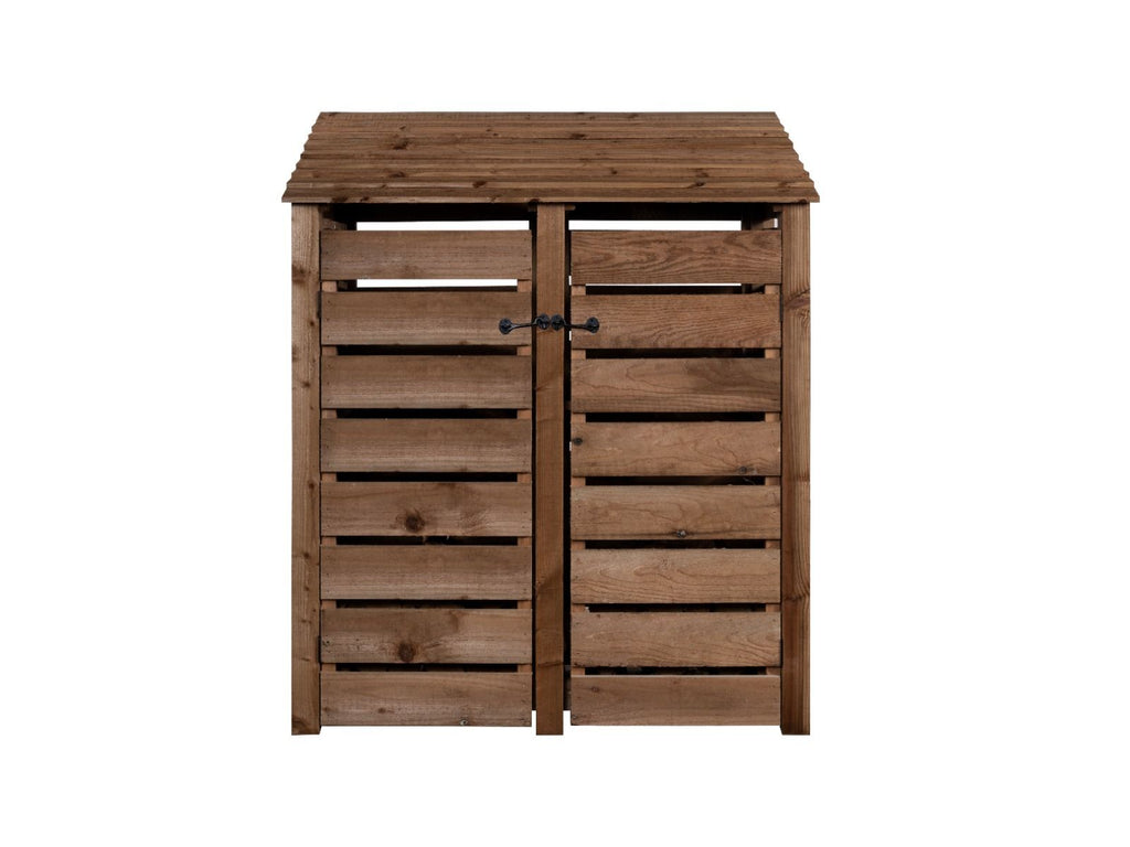 Slatted Wooden Log Store with Door and Shelf W-146cm, H-126cm or 180cm, D-88cm - Brown Finish