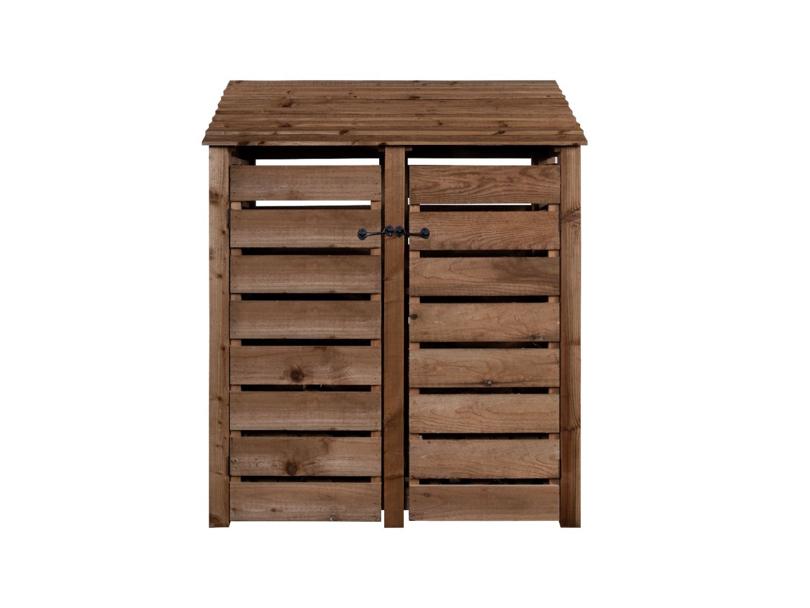 Slatted Wooden Log Store with Door and Shelf W-146cm, H-126cm or 180cm, D-88cm - Brown Finish