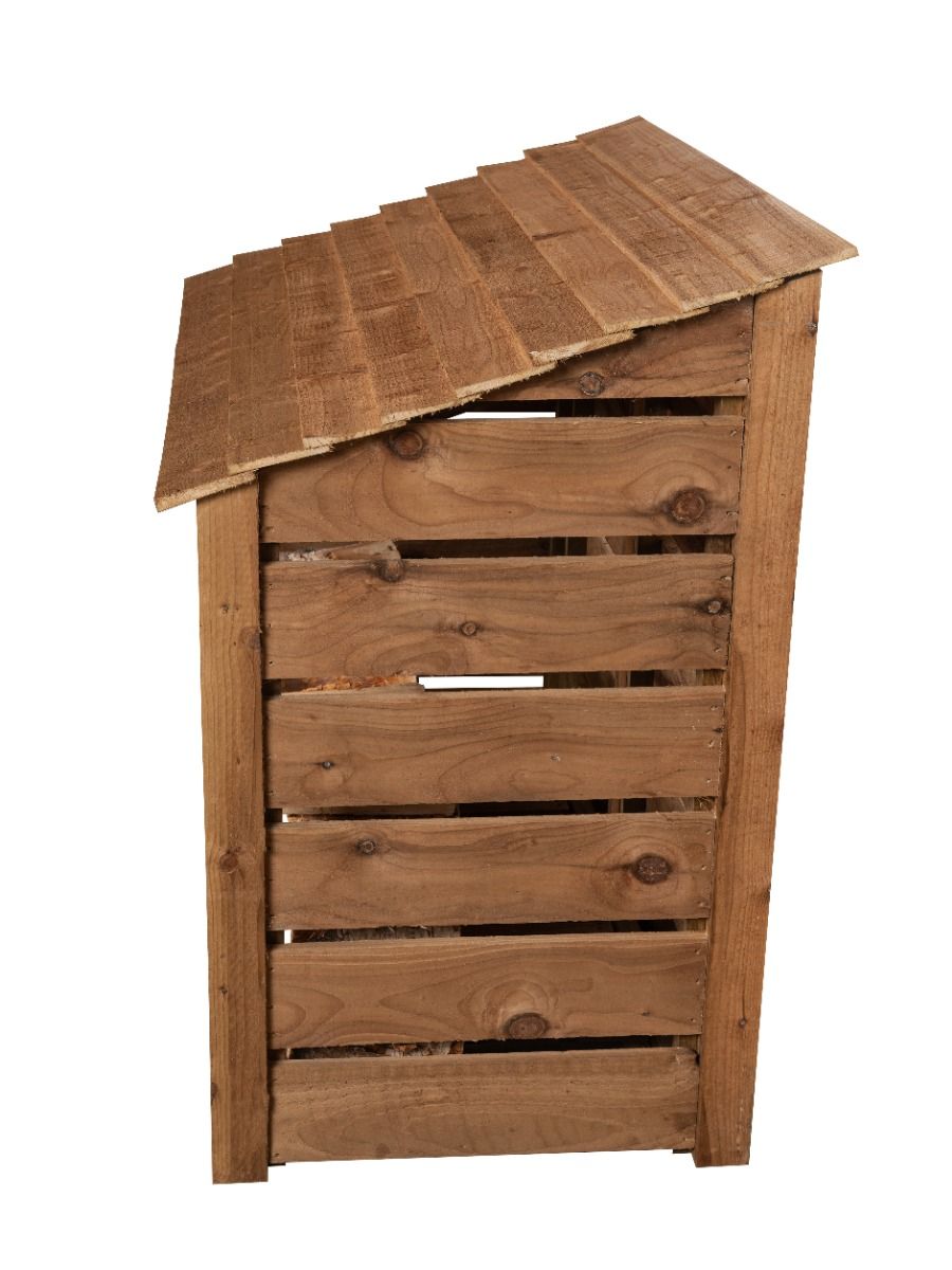 Slatted Wooden Log Store with Shelf W-146cm, H-126cm or 180cm, D-88cm - Brown Finish
