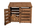 Slatted Wooden Log Store with Door and Shelf W-146cm, H-126cm or 180cm, D-88cm - Brown Finish