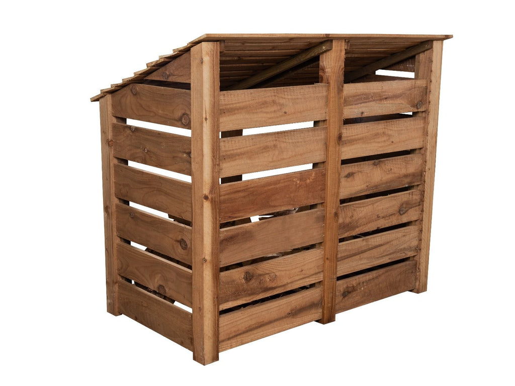 Slatted Wooden Log Store with Door W-146cm, H-126cm or 180cm, D-88cm - Brown Finish