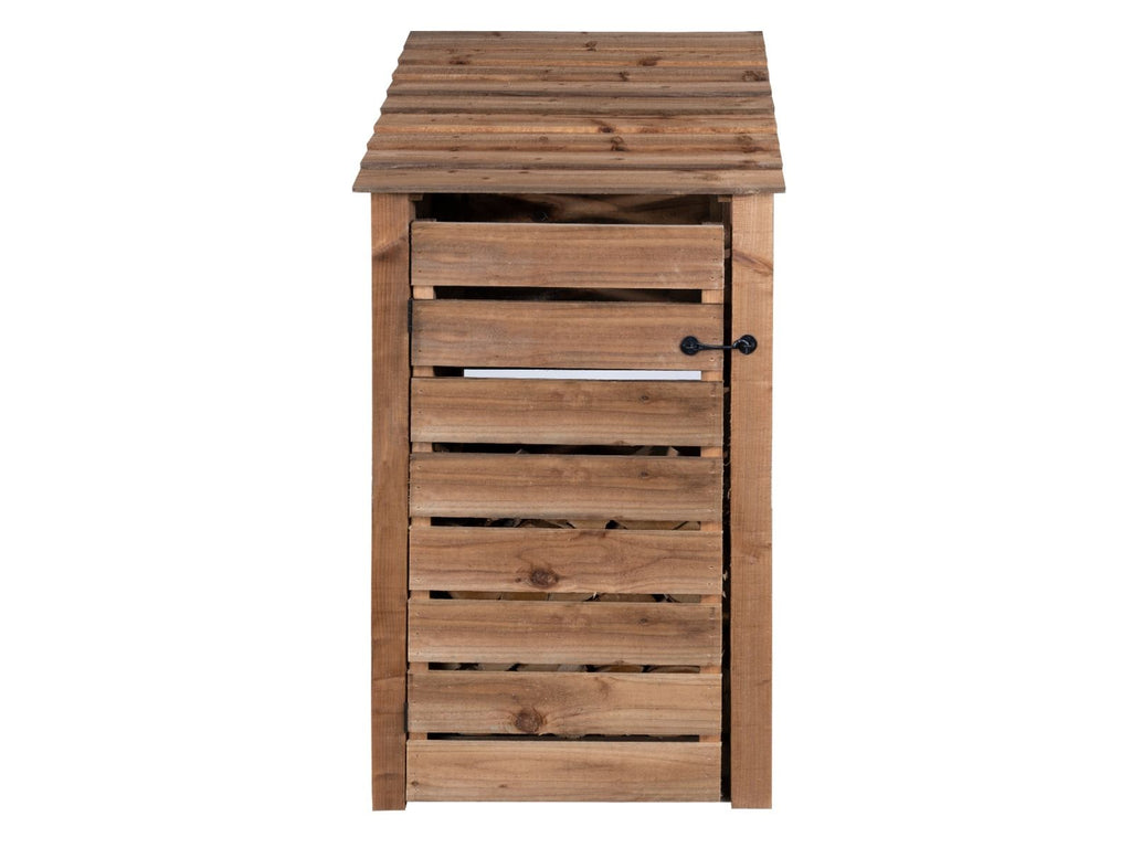 Slatted Wooden Log Store with Door and Shelf W-99cm, H-126cm or 180cm, D-88cm - Brown Finish