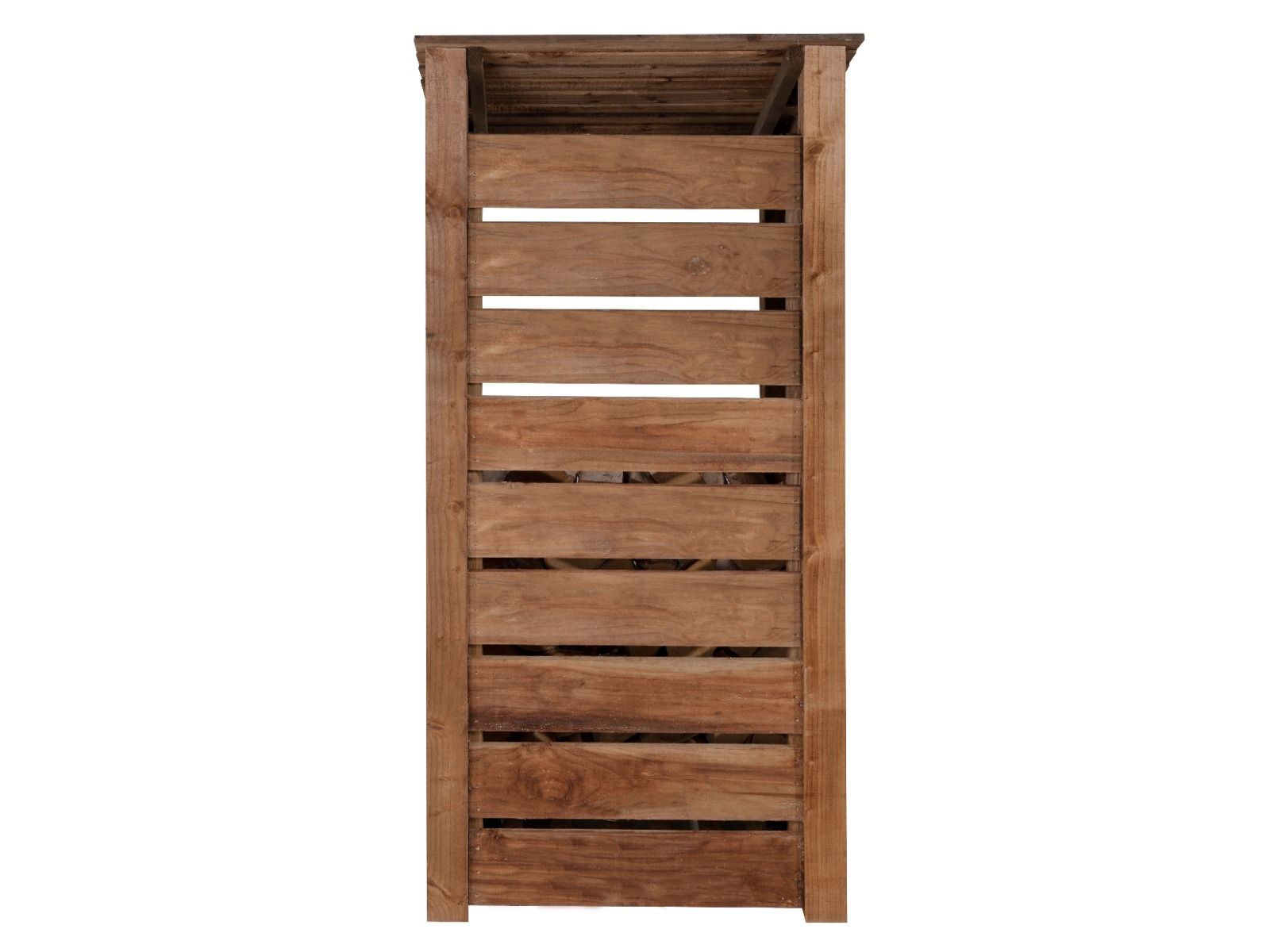 Slatted Wooden Log Store W-99cm, H-126cm or 180cm, D-88cm - Brown Finish