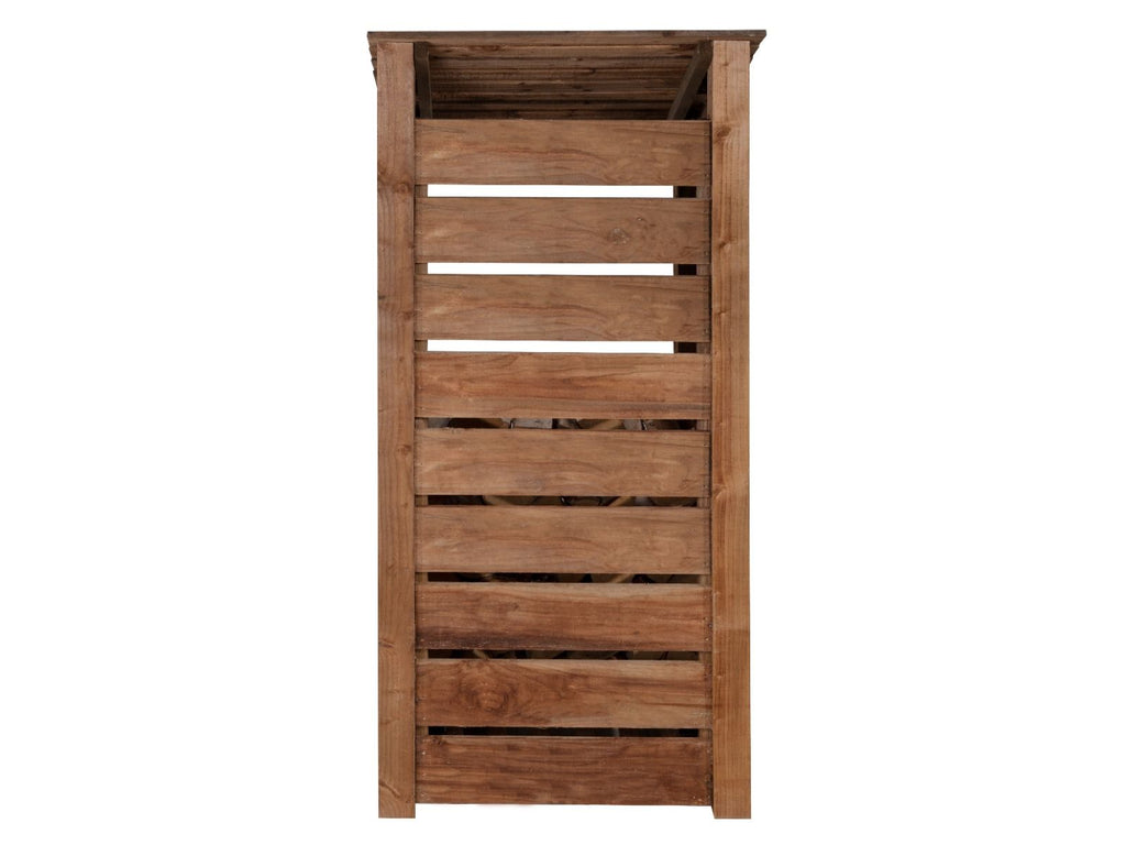 Slatted Wooden Log Store with Shelf W-99cm, H-126cm or 180cm, D-88cm - Brown Finish
