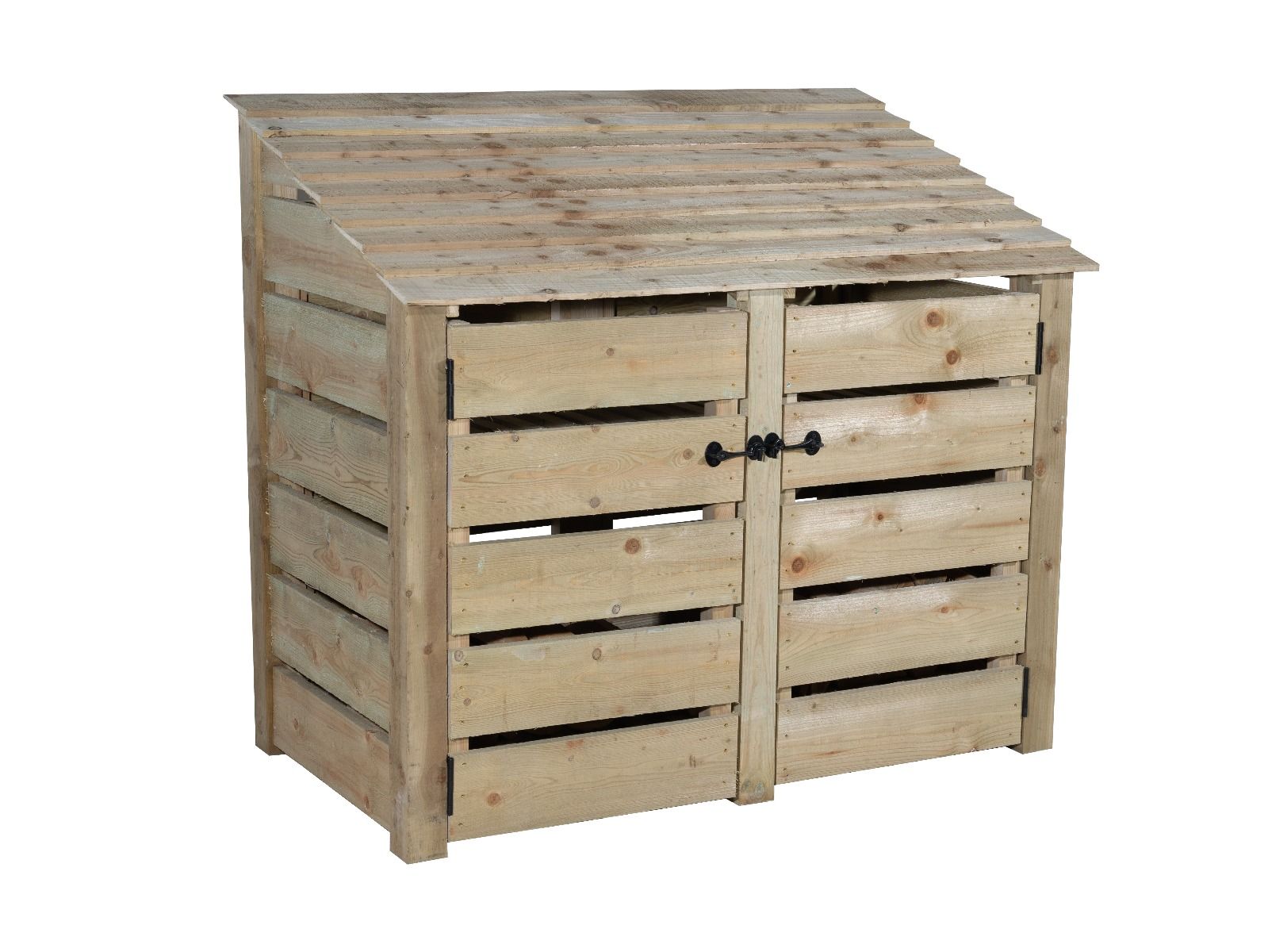 Slatted Wooden Log Store with Door W-146cm, H-126cm or 180cm, D-88cm