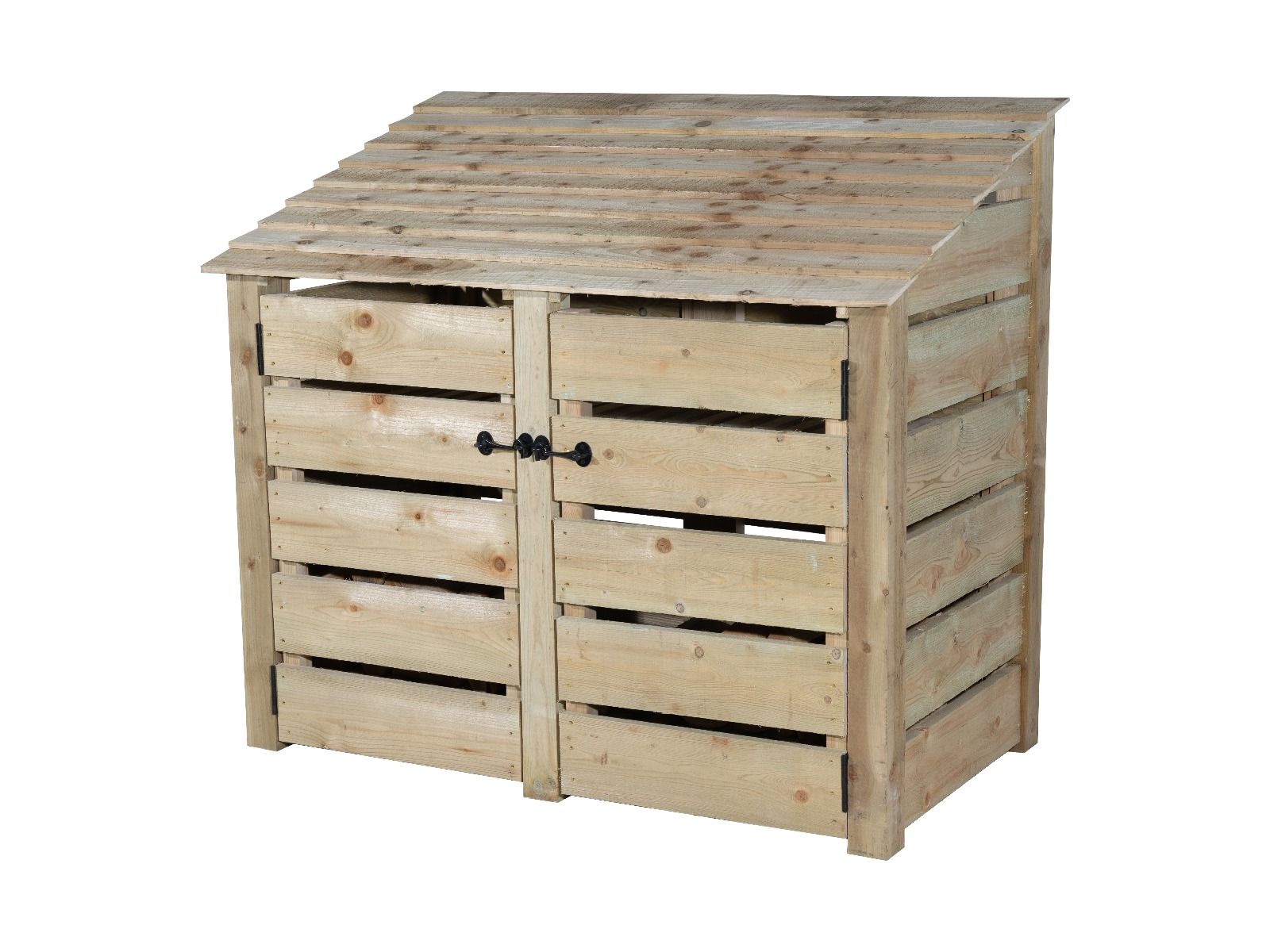 Slatted Wooden Log Store with Door W-146cm, H-126cm or 180cm, D-88cm