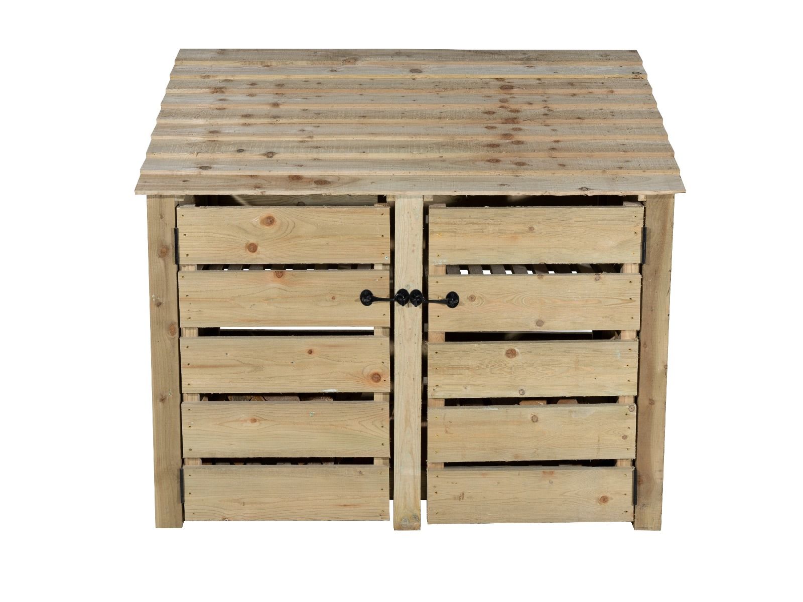 Slatted Wooden Log Store with Door W-146cm, H-126cm or 180cm, D-88cm