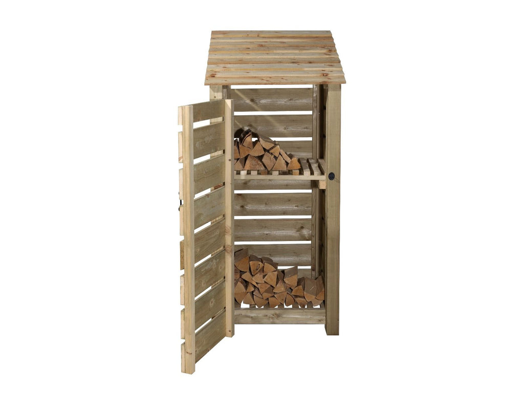 Slatted Wooden Log Store With Door and Shelf W-79cm, H-126cm or 180cm, D-88cm