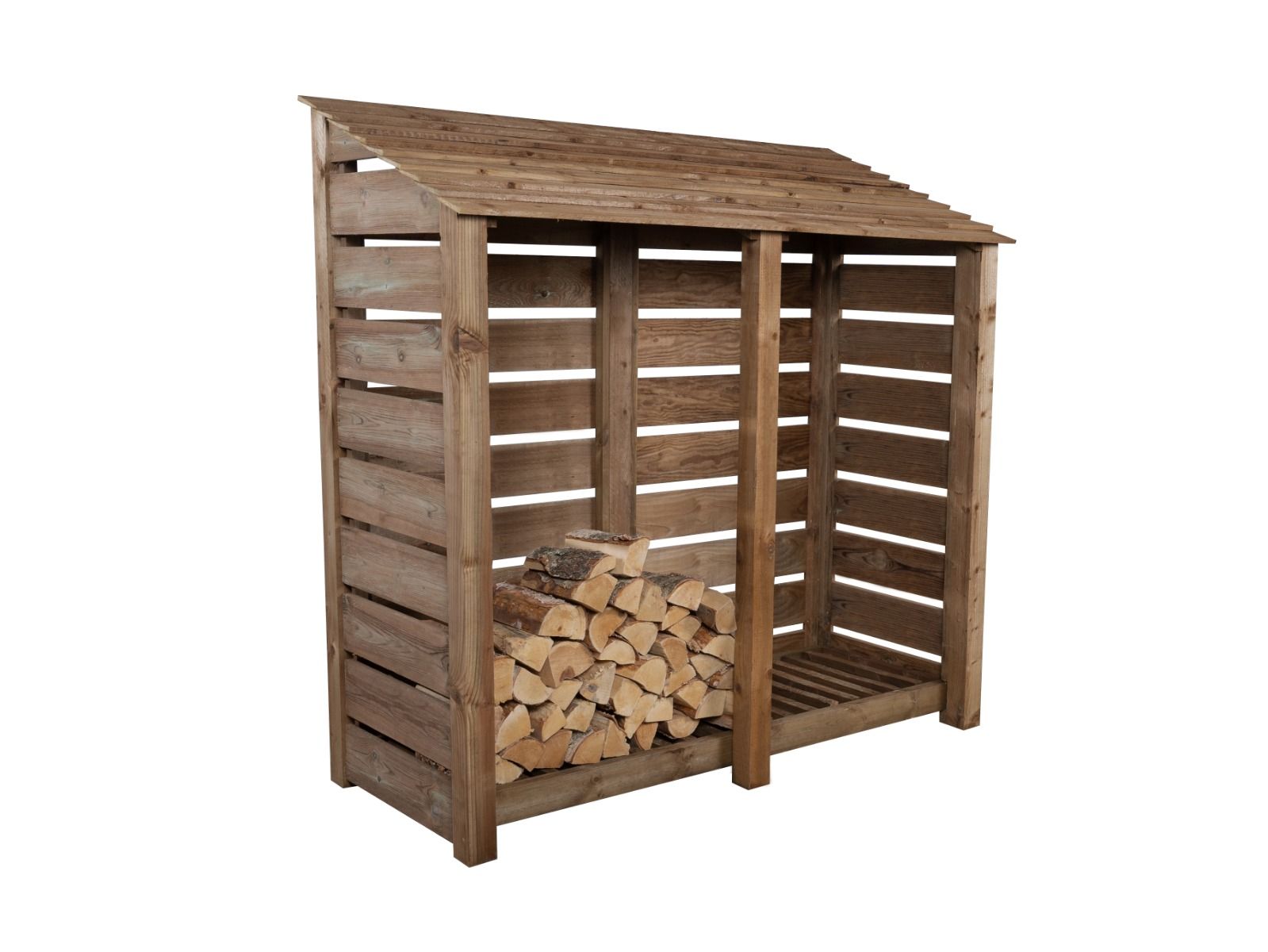 Slatted Wooden Log Store W-187cm, H-126cm or 180cm, D-88cm - Brown Finish