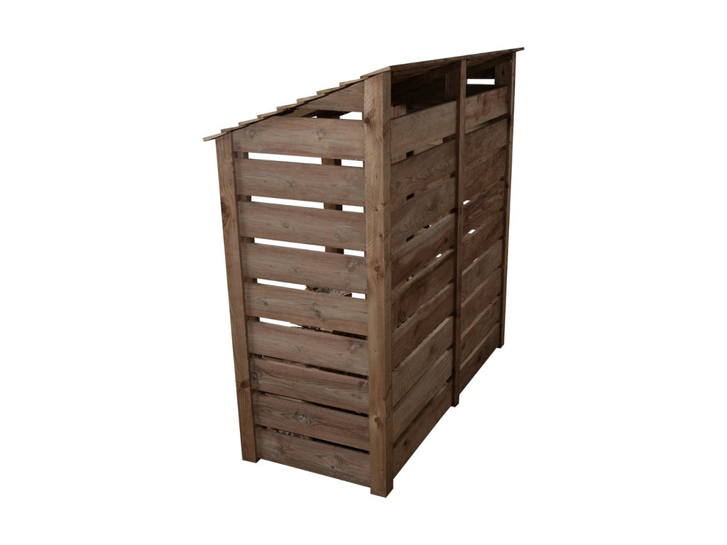 Slatted Wooden Log Store with Doors W-187cm, H-126cm or 180cm, D-88cm - Brown Finish