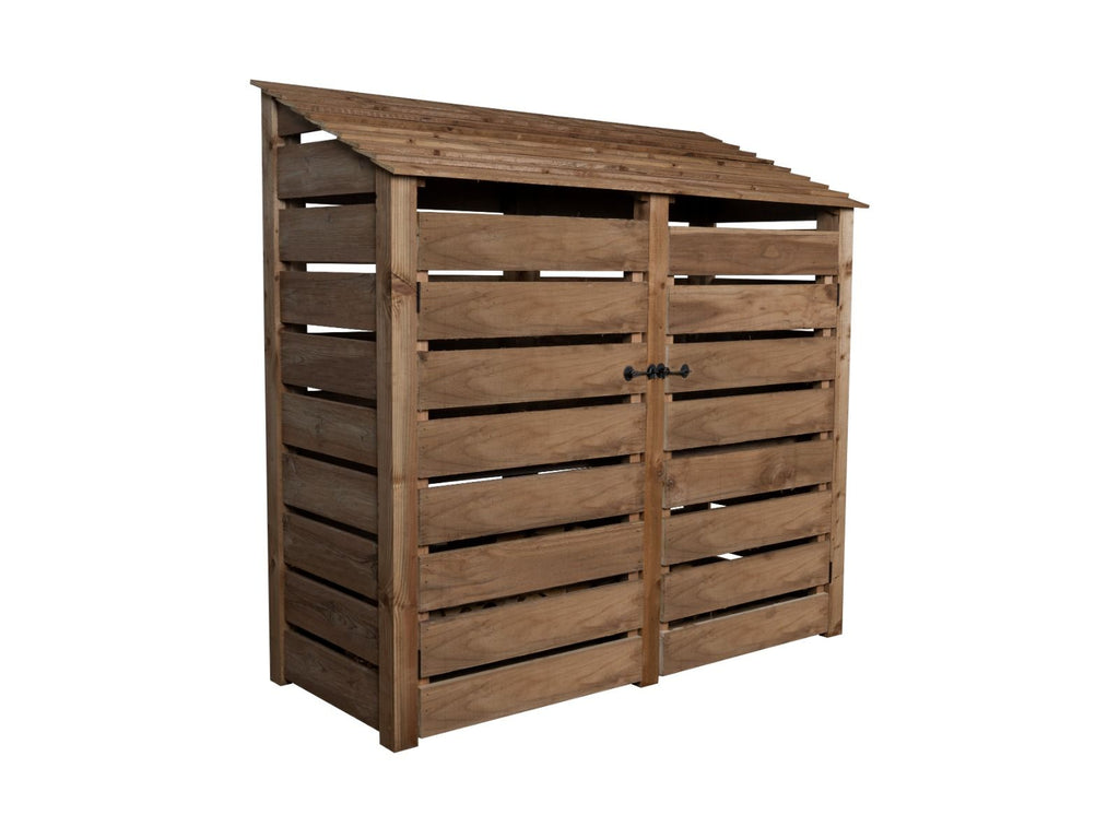 Slatted Wooden Log Store with Doors And Shelf W-187cm, H-126cm or 180cm, D-88cm - Brown Finish
